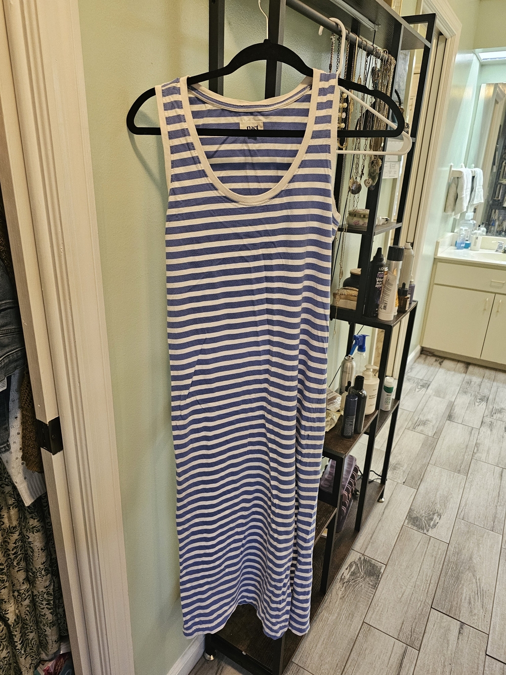 Pact Blue and White Sleeveless Striped Maxi Dress